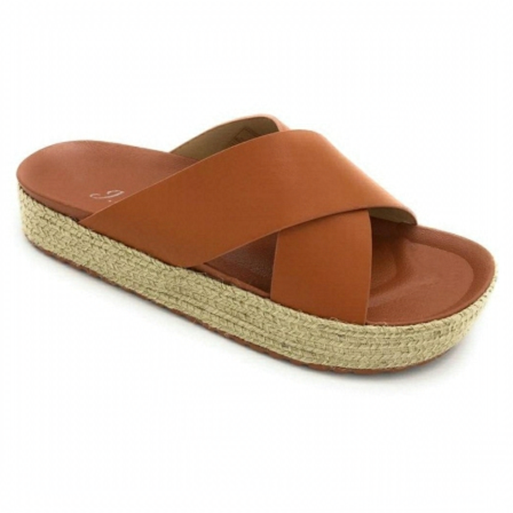 Chunky Platform Strappy Espadrille Slide Size 6.5 Brown J Mark NWT